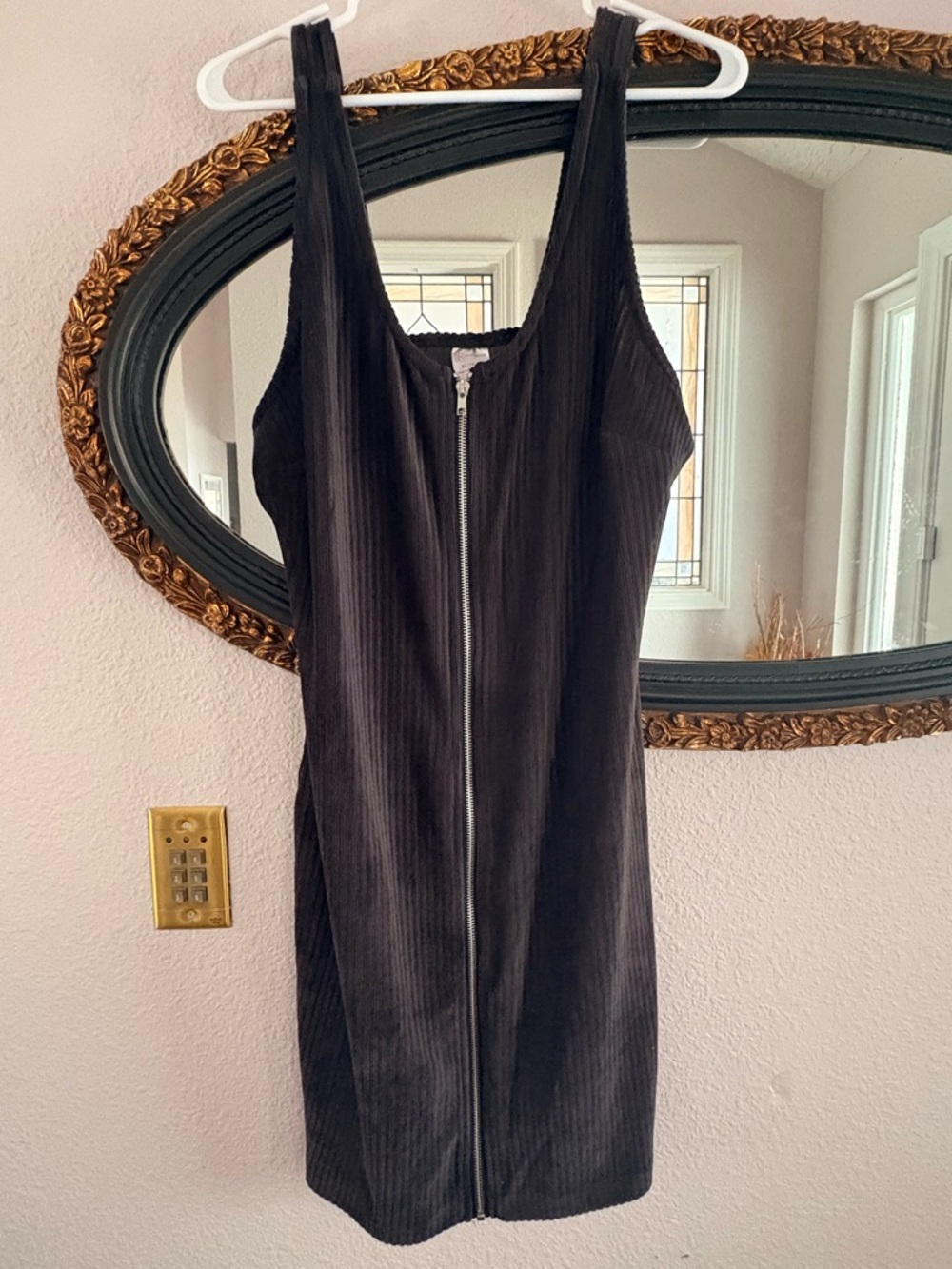 No Boundaries Black Ribbed Zip-Front Mini Dress